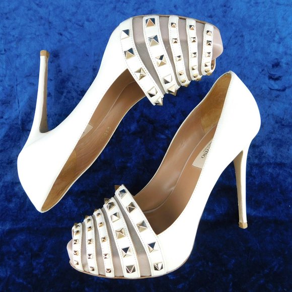 VALENTINO Rockstud Ivory Leather Heel Pumps 37 - Picture 5 of 10